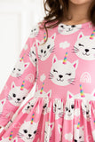 Unicorn Kitties 3/4 Sleeve Pocket Twirl Dress - Aaria Tees Aaria Tees