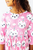 Unicorn Kitties 3/4 Sleeve Pocket Twirl Dress - Aaria Tees Aaria Tees