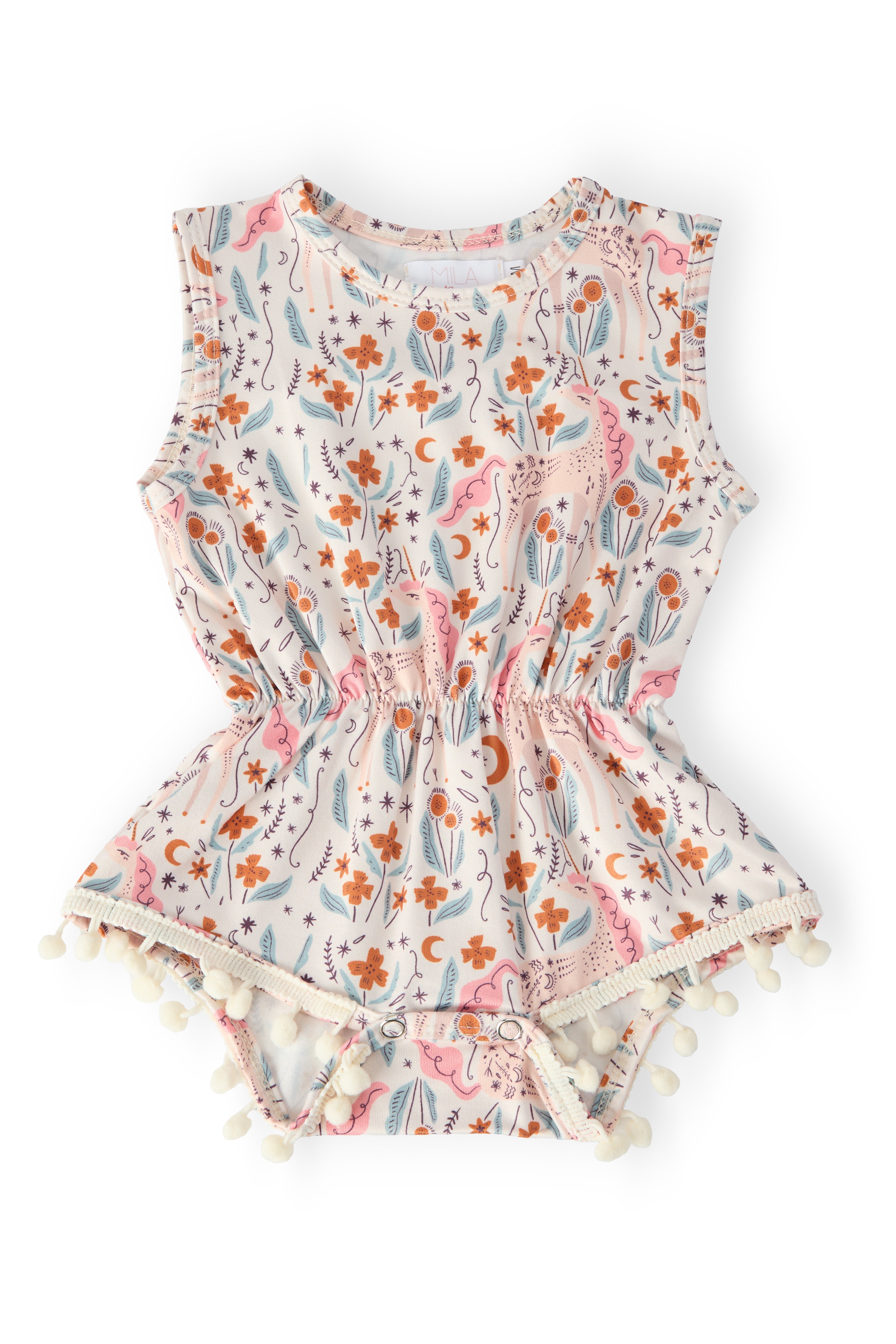 Unicorn Soiree Pom Pom Romper - Aaria Tees Aaria Tees