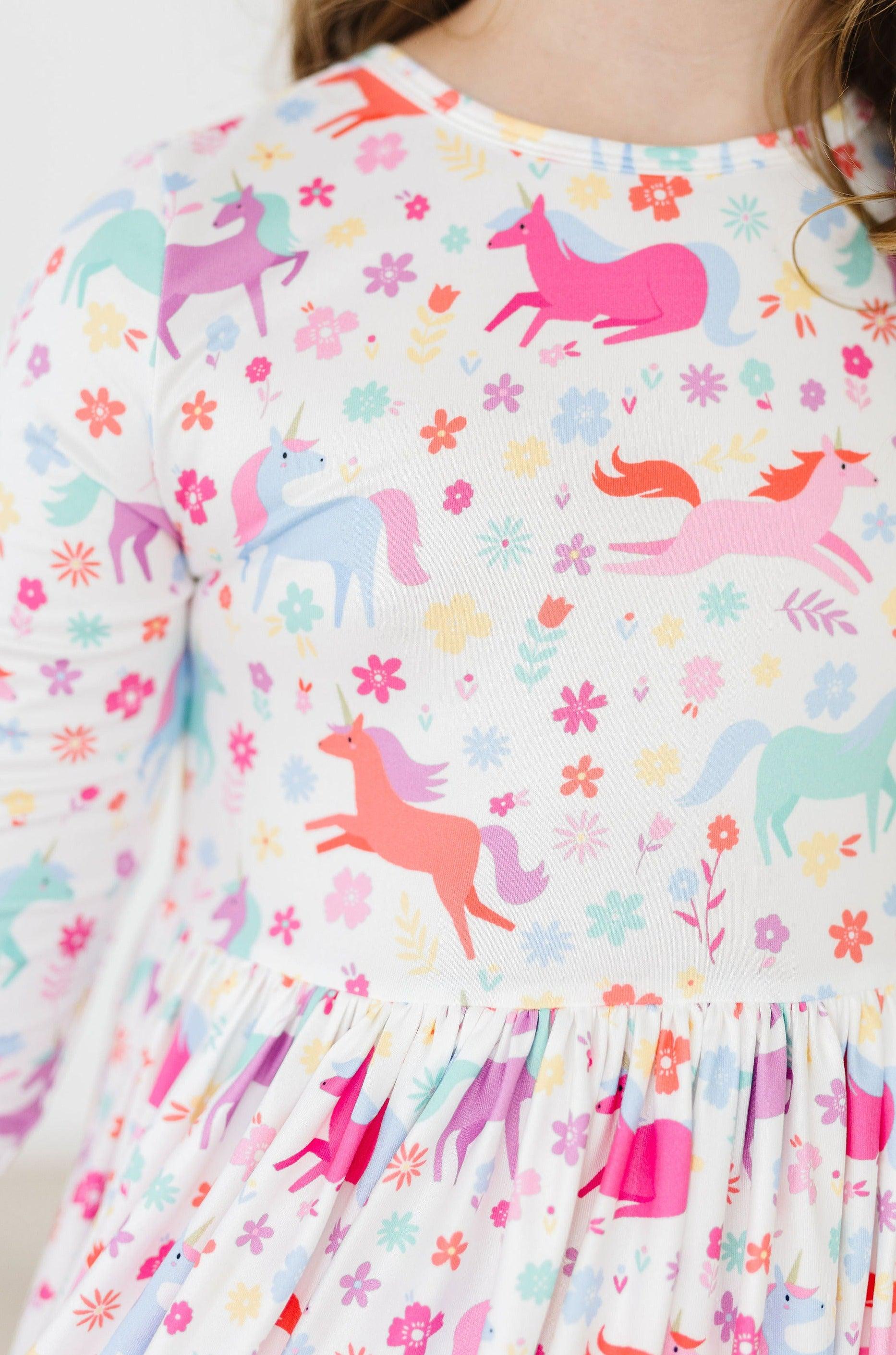 Unicorn Wish 3/4 Sleeve Pocket Twirl Dress - Aaria Tees Aaria Tees