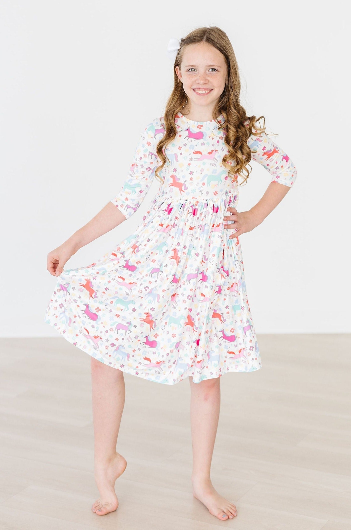 Unicorn Wish 3/4 Sleeve Pocket Twirl Dress - Aaria Tees Aaria Tees