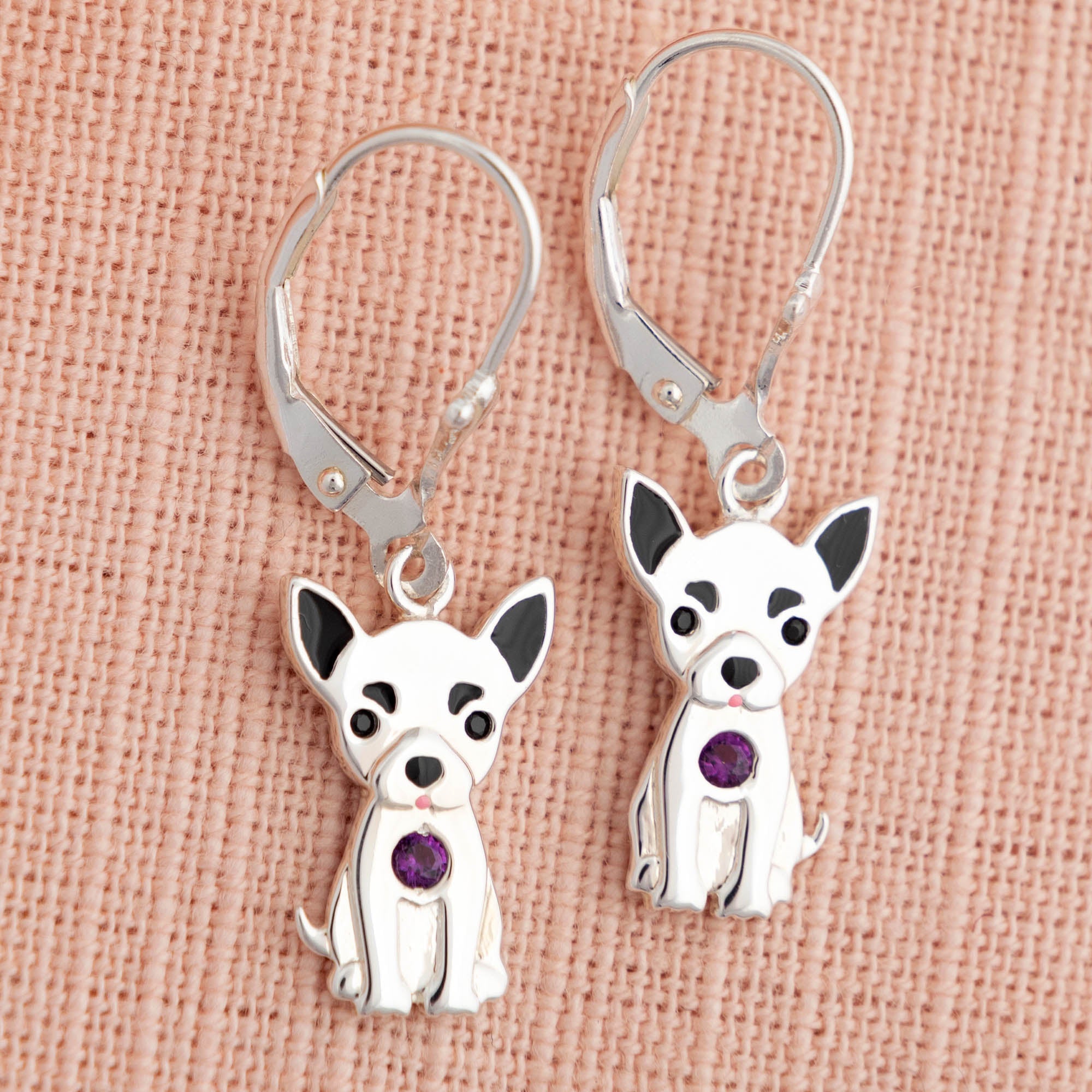 Sterling & Crystal Pup Earrings - Aaria Tees Aaria Tees