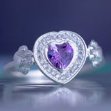 Sterling Silver & Amethyst Paw Print Heart Ring - Aaria Tees Aaria Tees