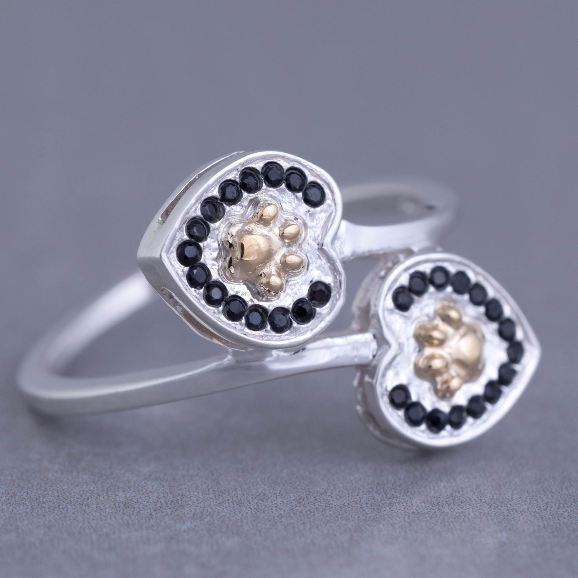 Double Love Paw Print Sterling Ring - Aaria Tees Aaria Tees