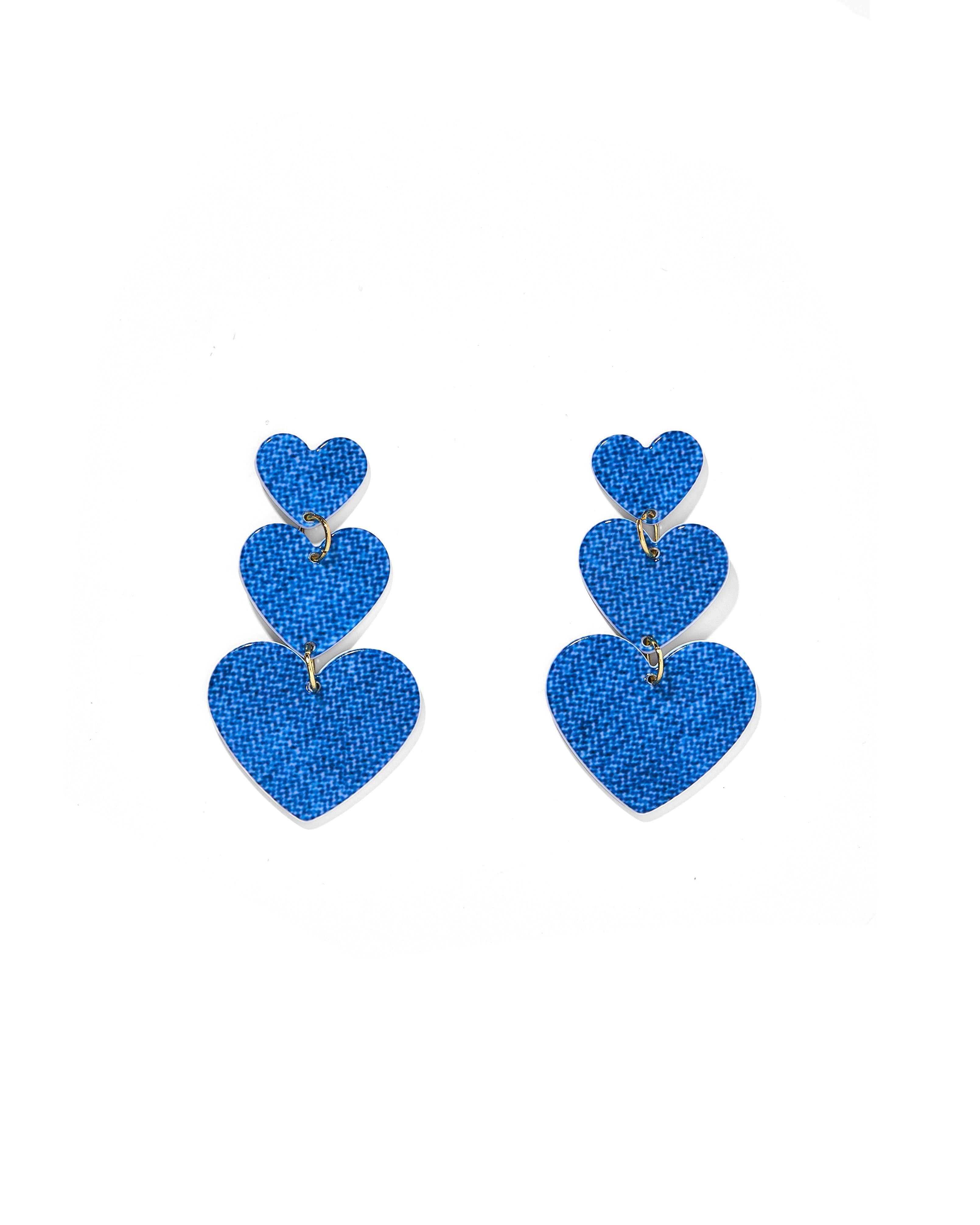 Penny Heart Statement Earrings - Denim - Aaria Tees Aaria Tees