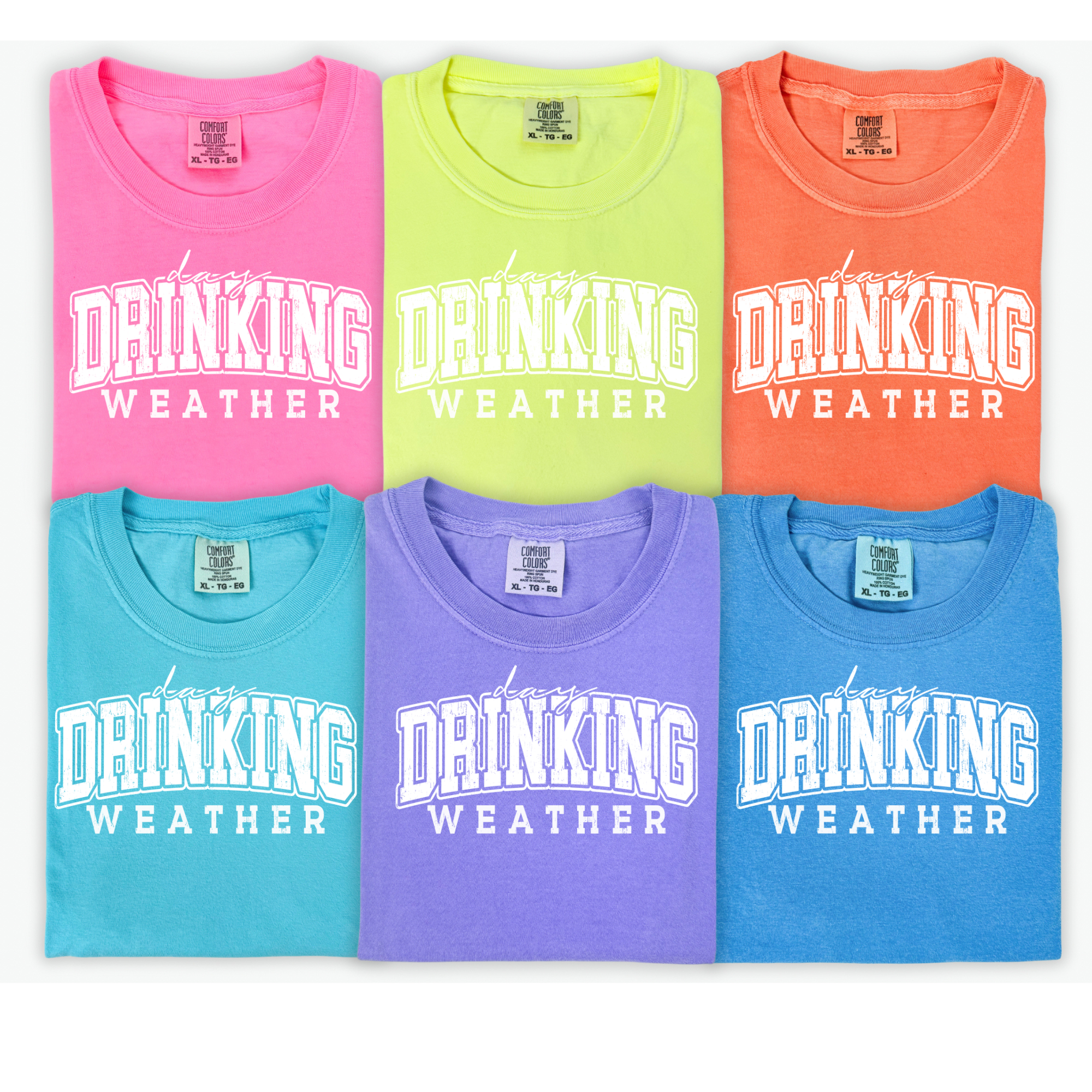 Neon Day Drinking Weather Graphic Tee Comfort Colors - Aaria Tees Aaria Tees