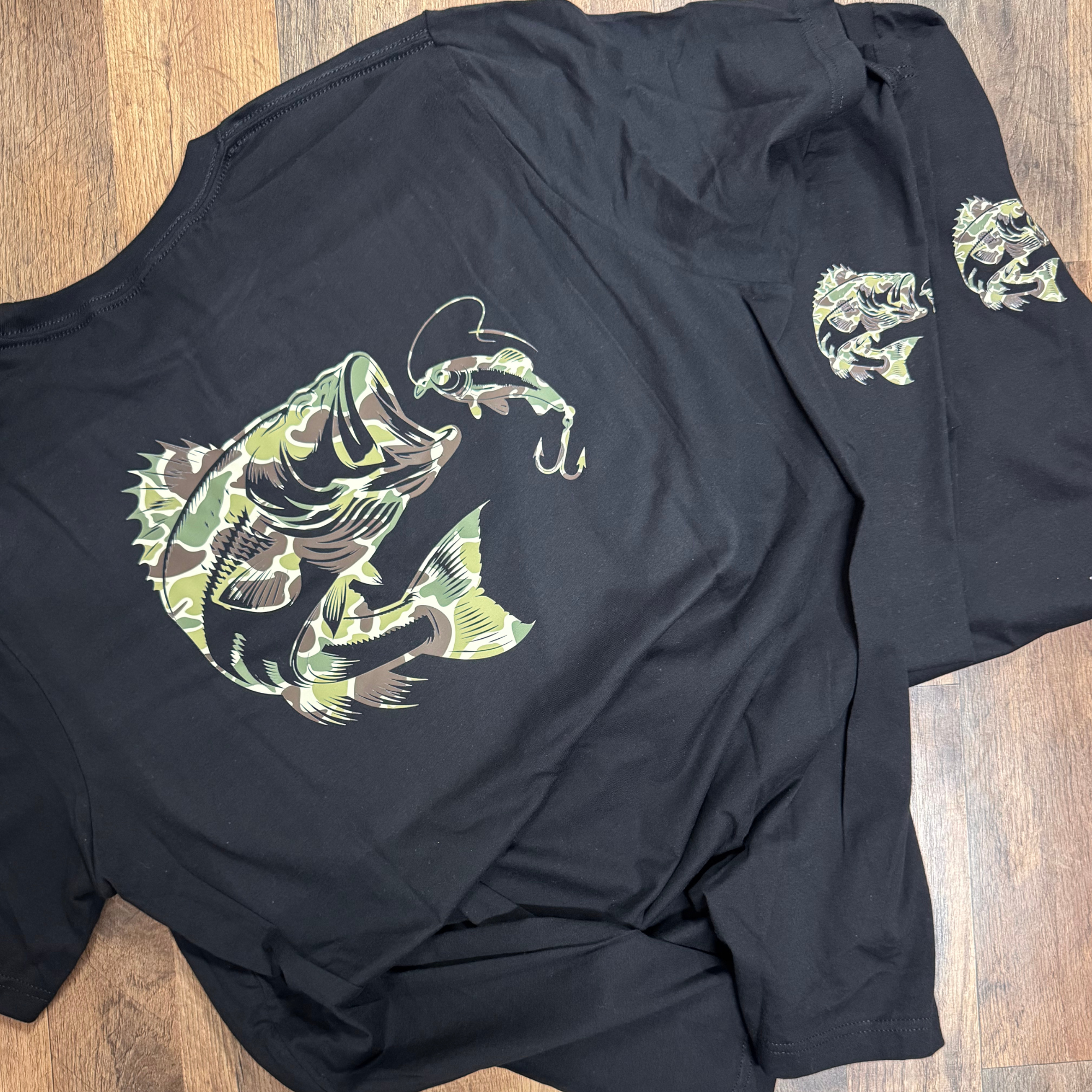 Old School Camo Bass Fishing Men's Graphic Tee - Aaria Tees Aaria Tees
