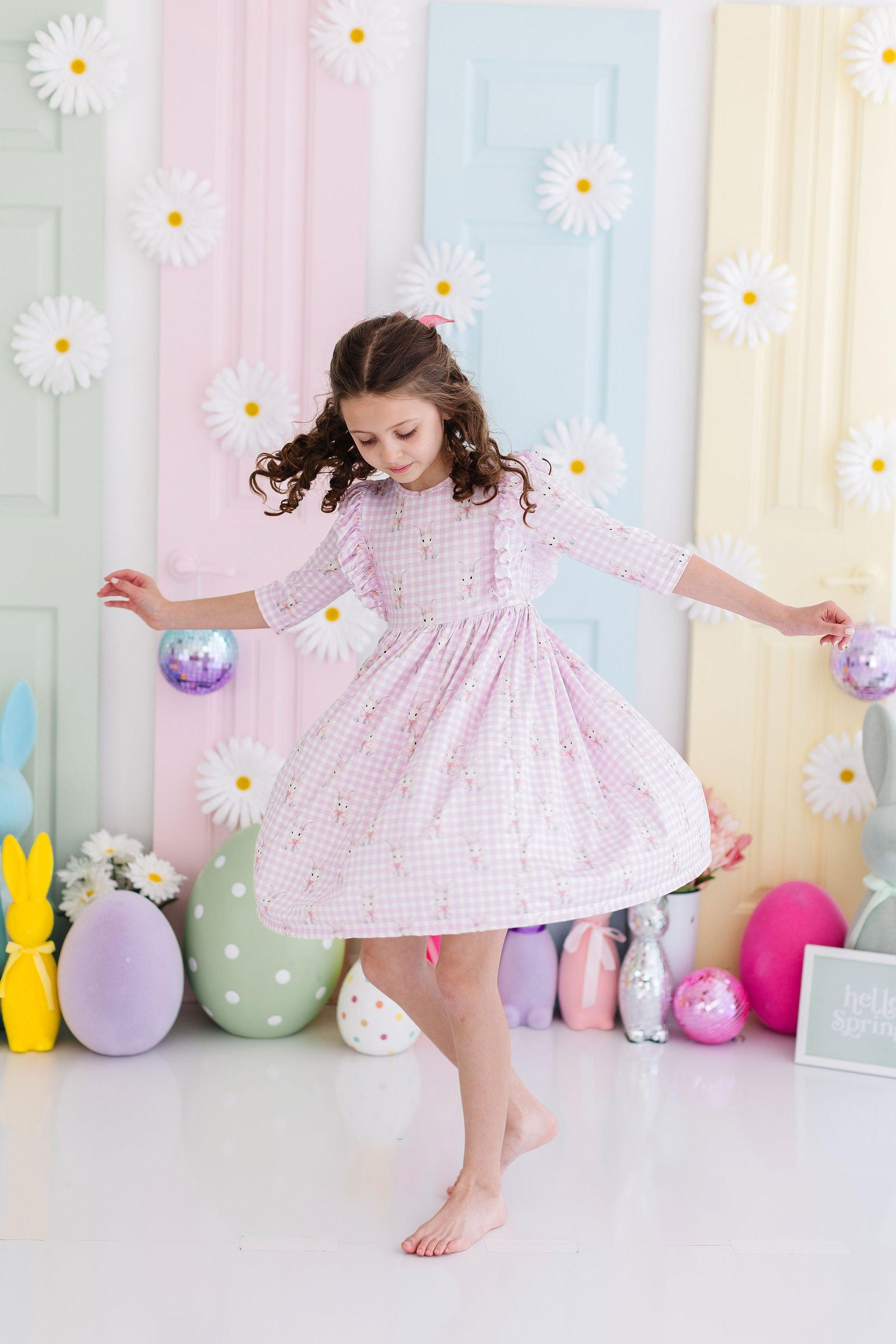 Baby Bunnies 3/4 Sleeve Ruffle Twirl Dress - Aaria Tees Aaria Tees