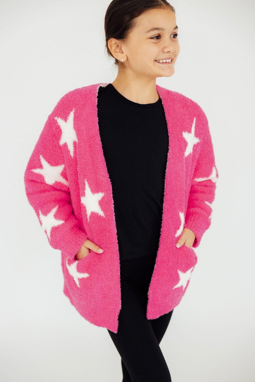 Bright Pink/Coconut Star Cozy Cardigan - Aaria Tees Aaria Tees