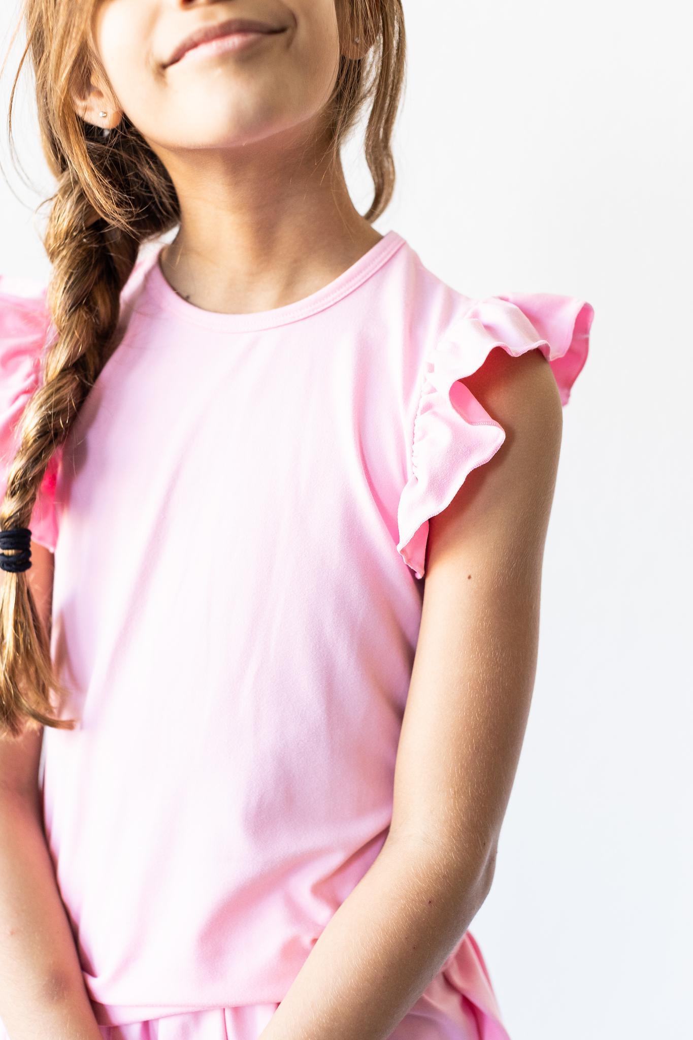 Bubblegum Pink S/S Ruffle Tee - Aaria Tees Aaria Tees