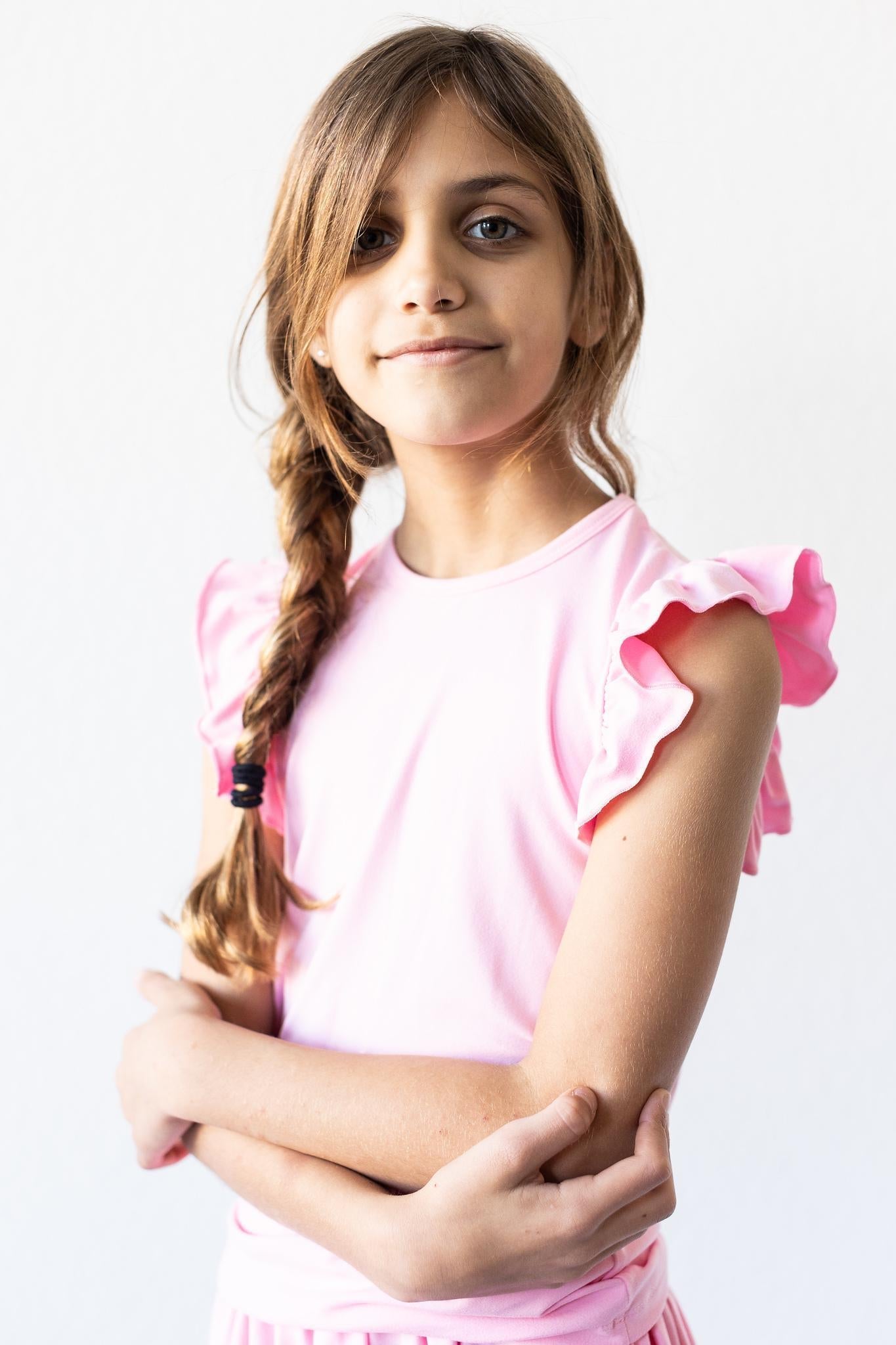 Bubblegum Pink S/S Ruffle Tee - Aaria Tees Aaria Tees