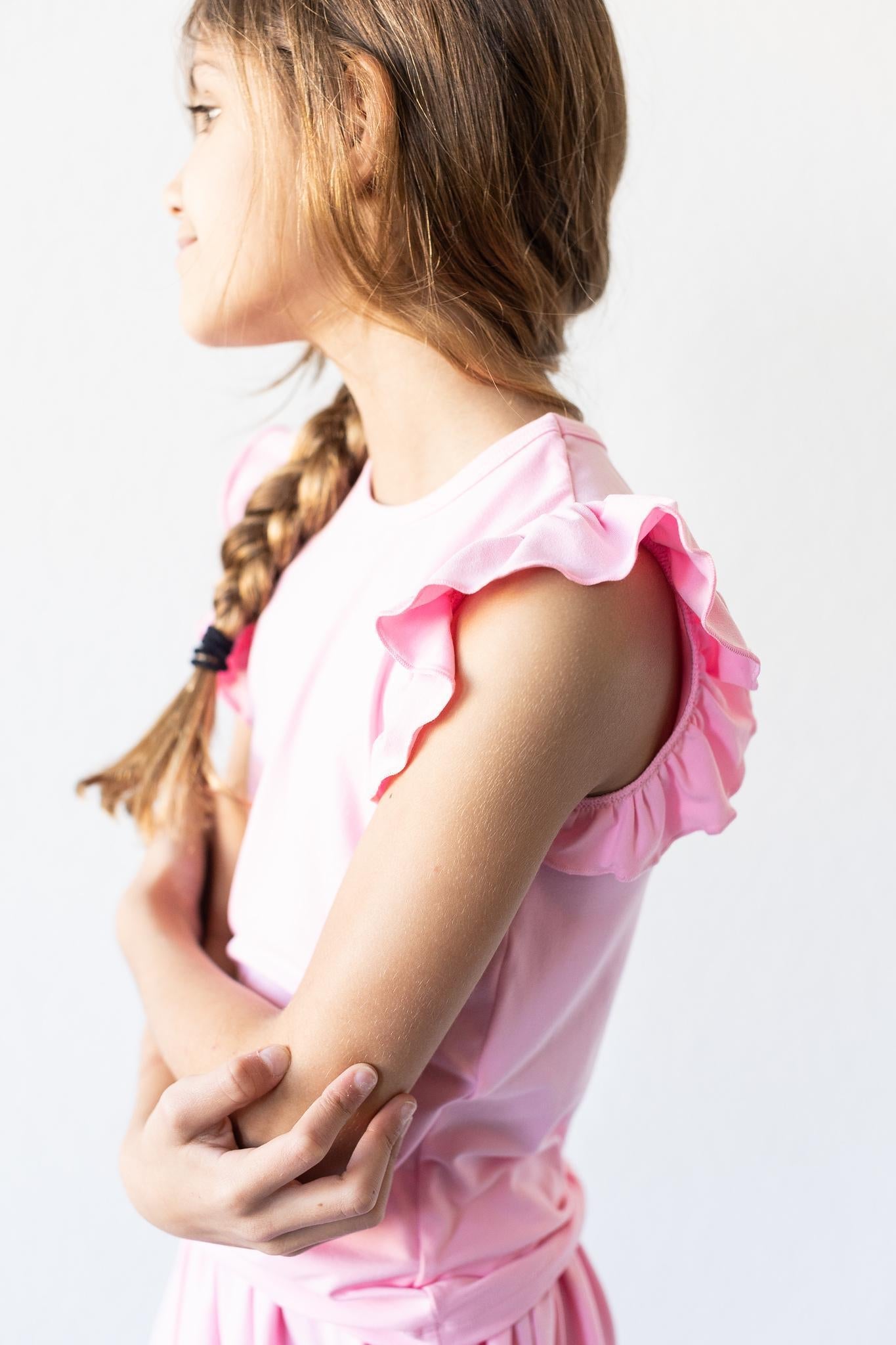 Bubblegum Pink S/S Ruffle Tee - Aaria Tees Aaria Tees
