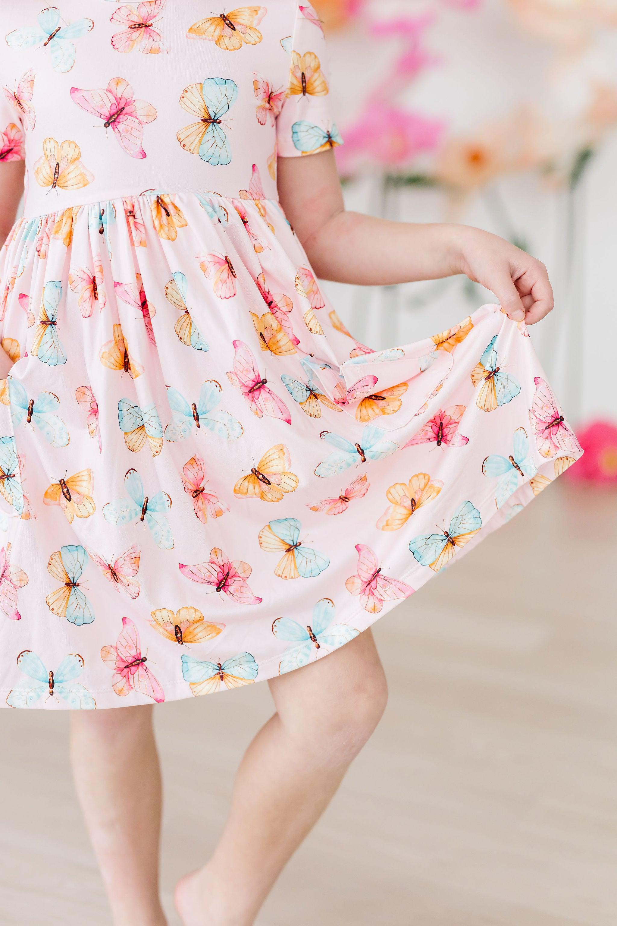 Butterfly Kisses S/S Pocket Twirl Dress - Aaria Tees Aaria Tees