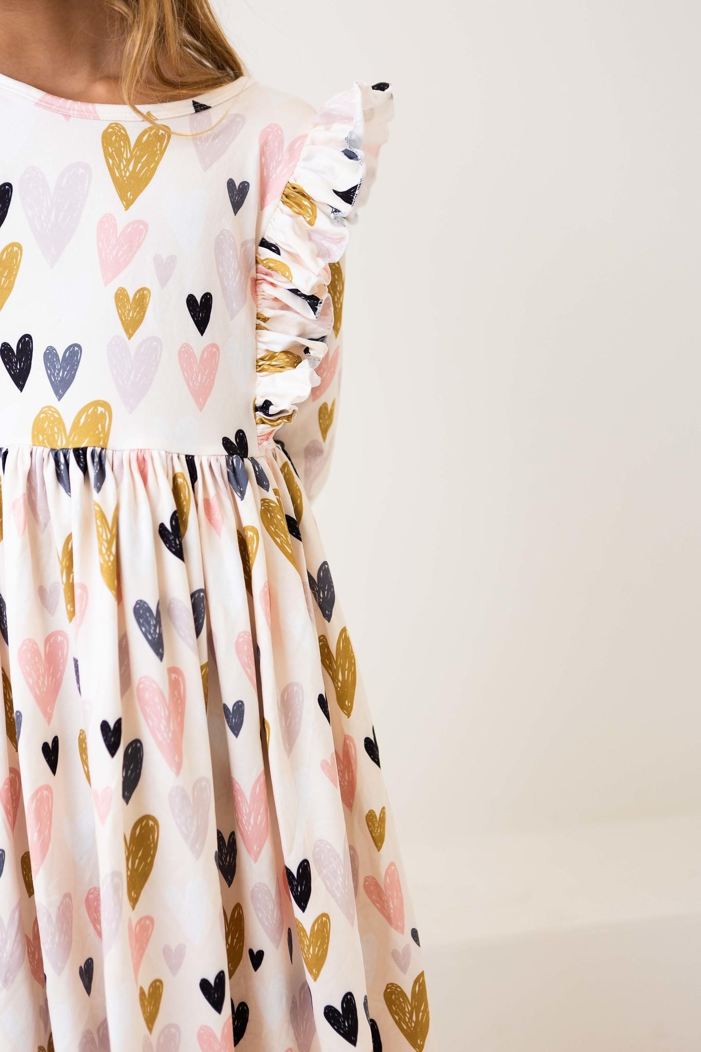 I Heart You 3/4 Sleeve Ruffle Twirl Dress - Aaria Tees Aaria Tees