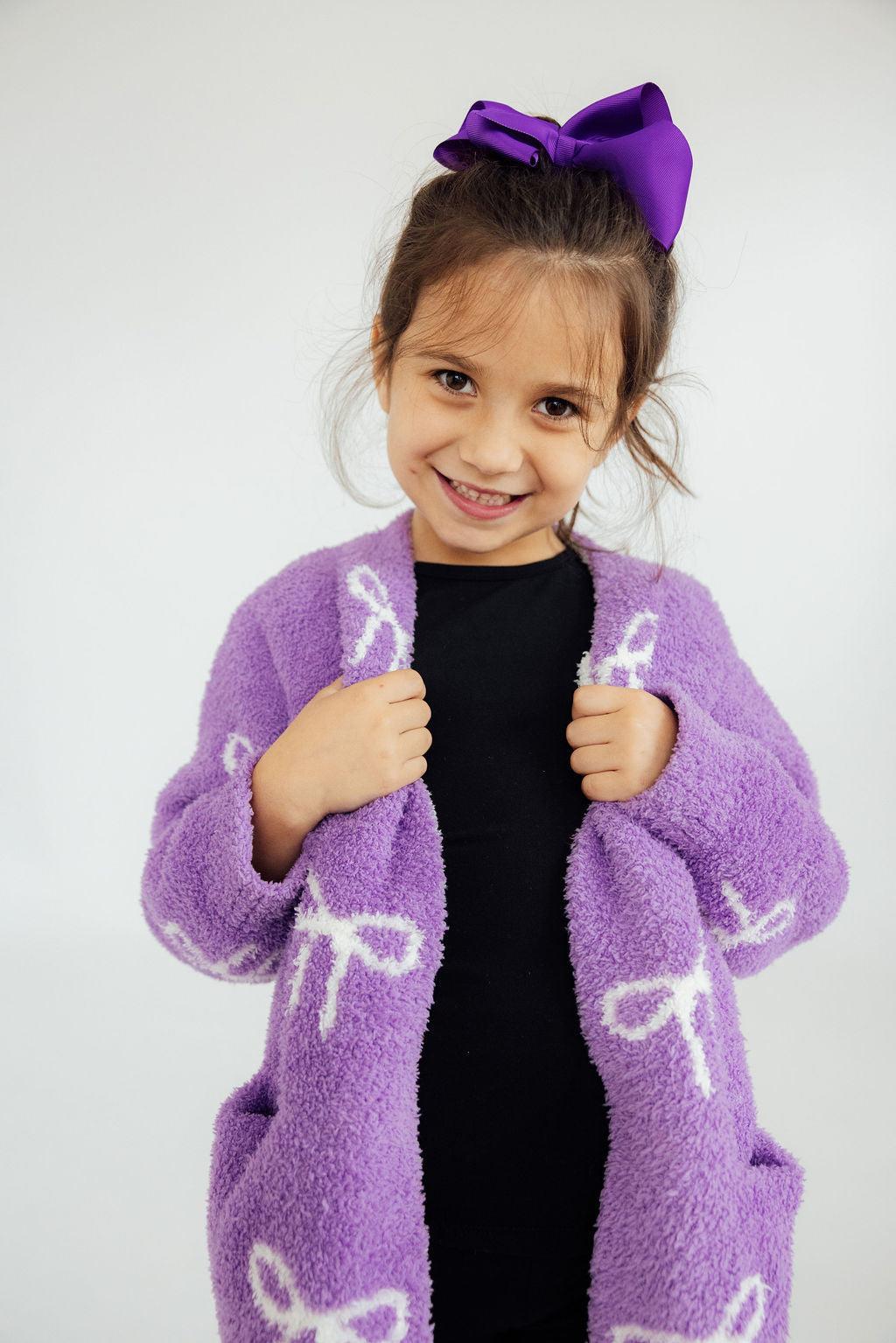 Lilac/Coconut Bow Cozy Cardigan - Aaria Tees Aaria Tees