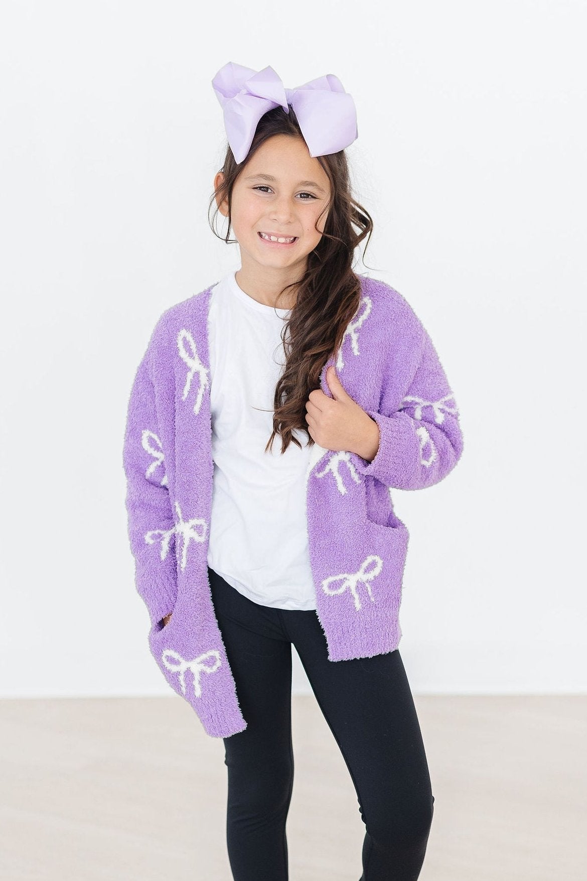 Lilac/Coconut Bow Cozy Cardigan - Aaria Tees Aaria Tees
