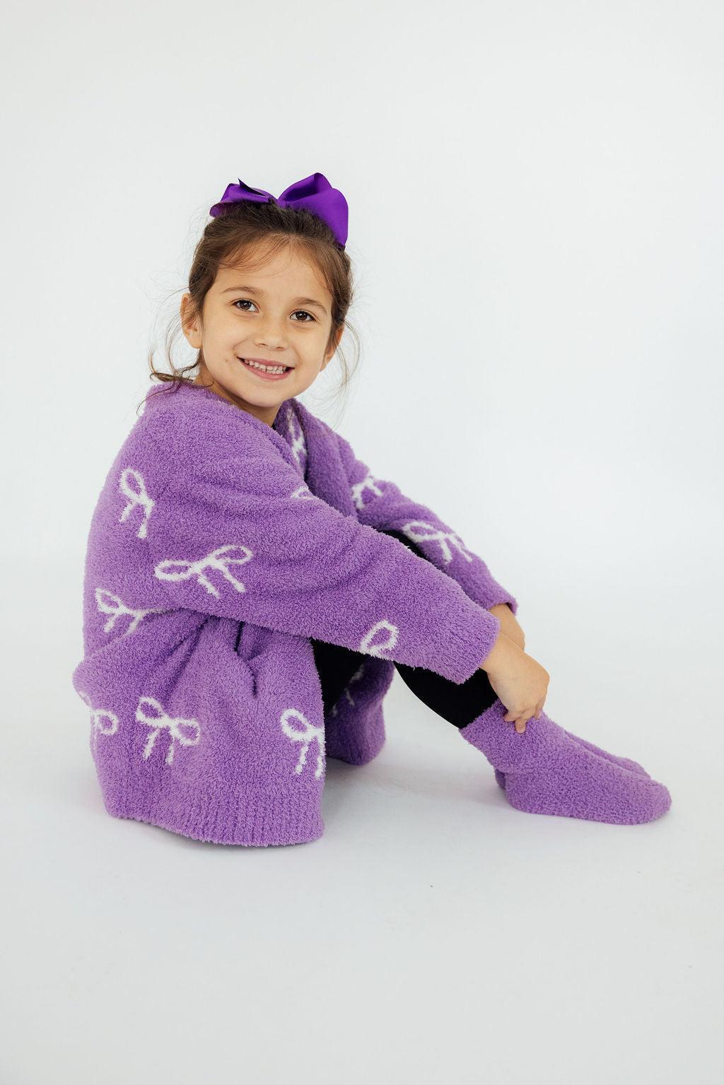 Lilac/Coconut Bow Cozy Cardigan - Aaria Tees Aaria Tees