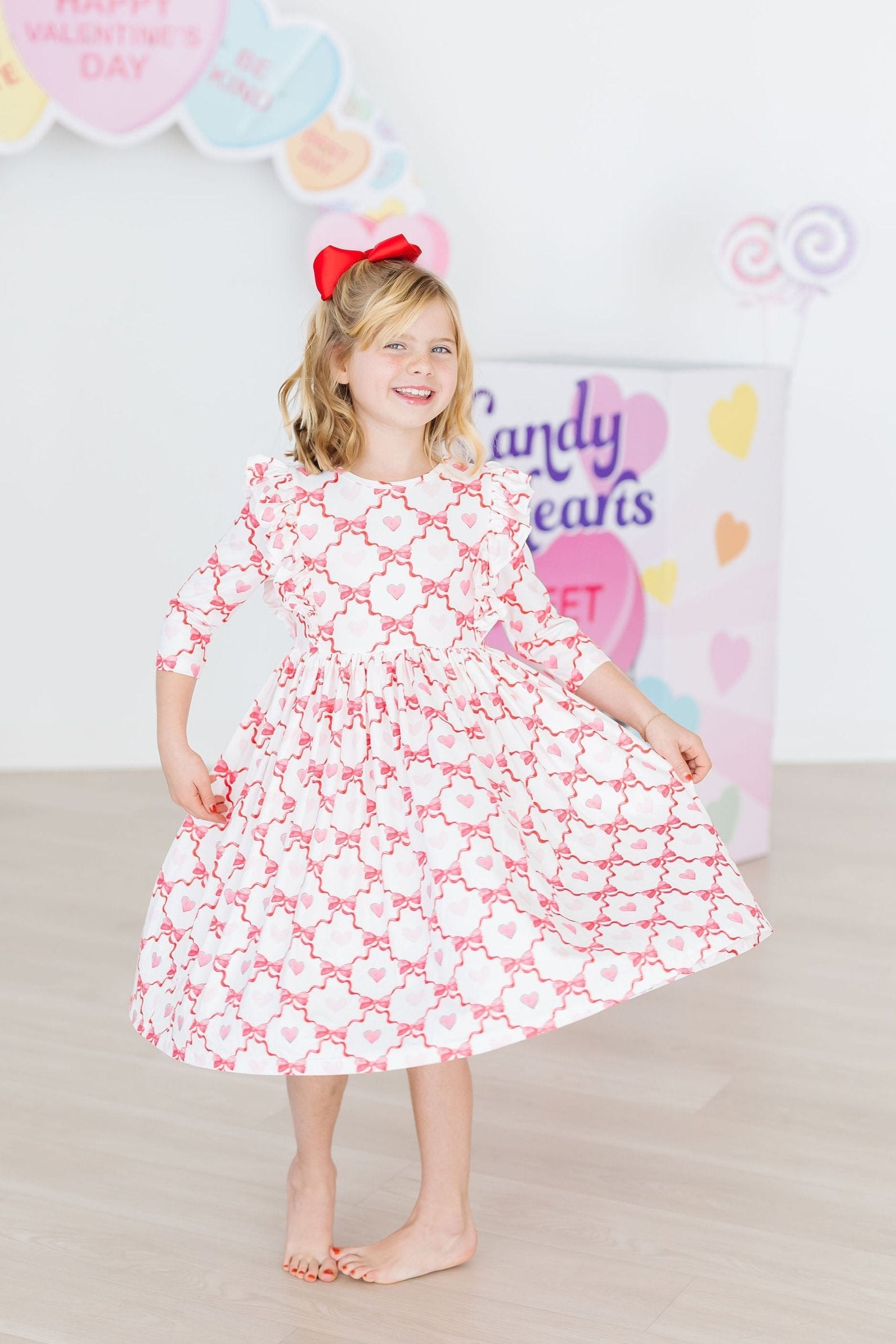 Lovebug 3/4 Sleeve Ruffle Twirl Dress - Aaria Tees Aaria Tees
