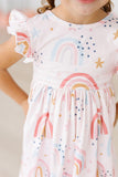Over the Rainbow Flutter Sleeve Twirl Dress - Aaria Tees Aaria Tees