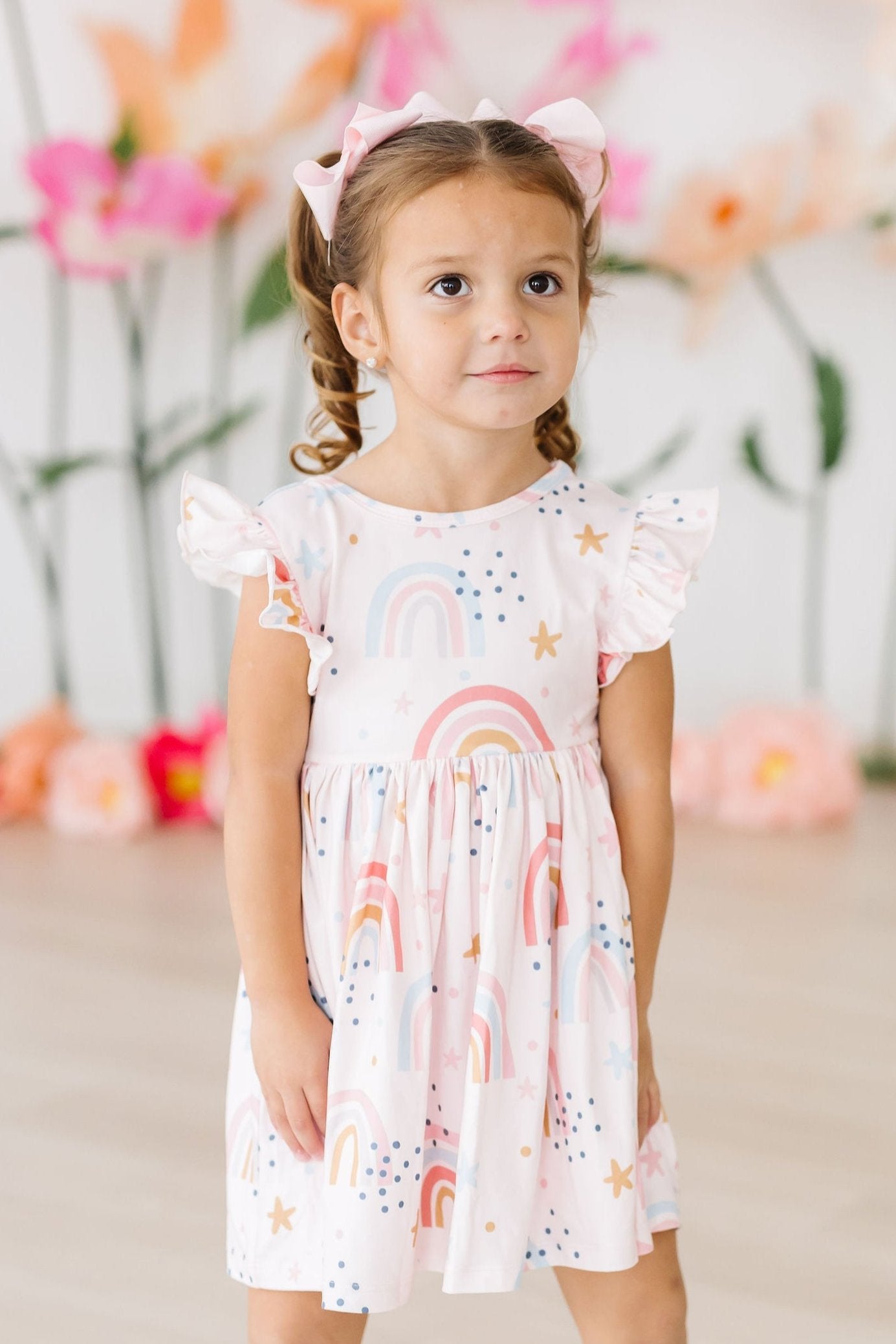 Over the Rainbow Flutter Sleeve Twirl Dress - Aaria Tees Aaria Tees