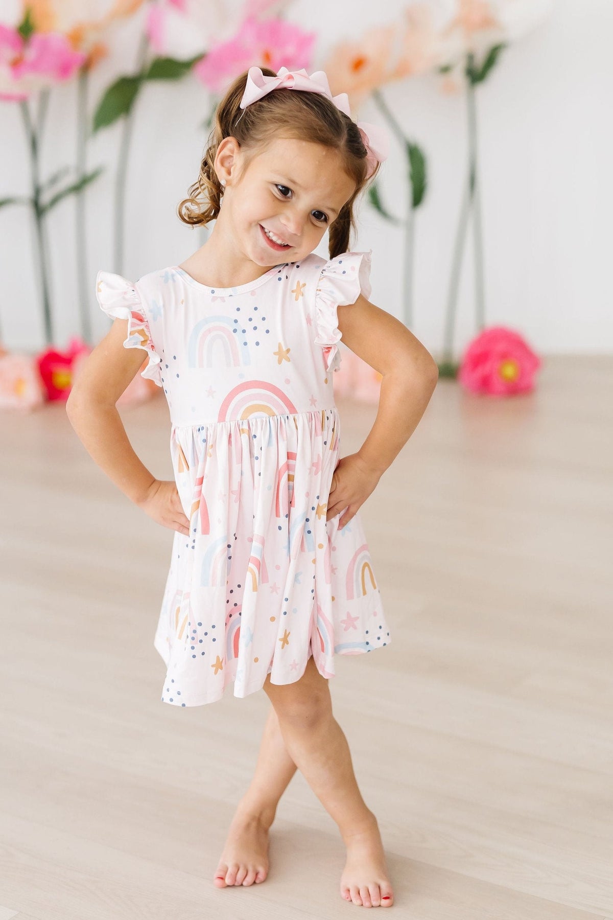 Over the Rainbow Flutter Sleeve Twirl Dress - Aaria Tees