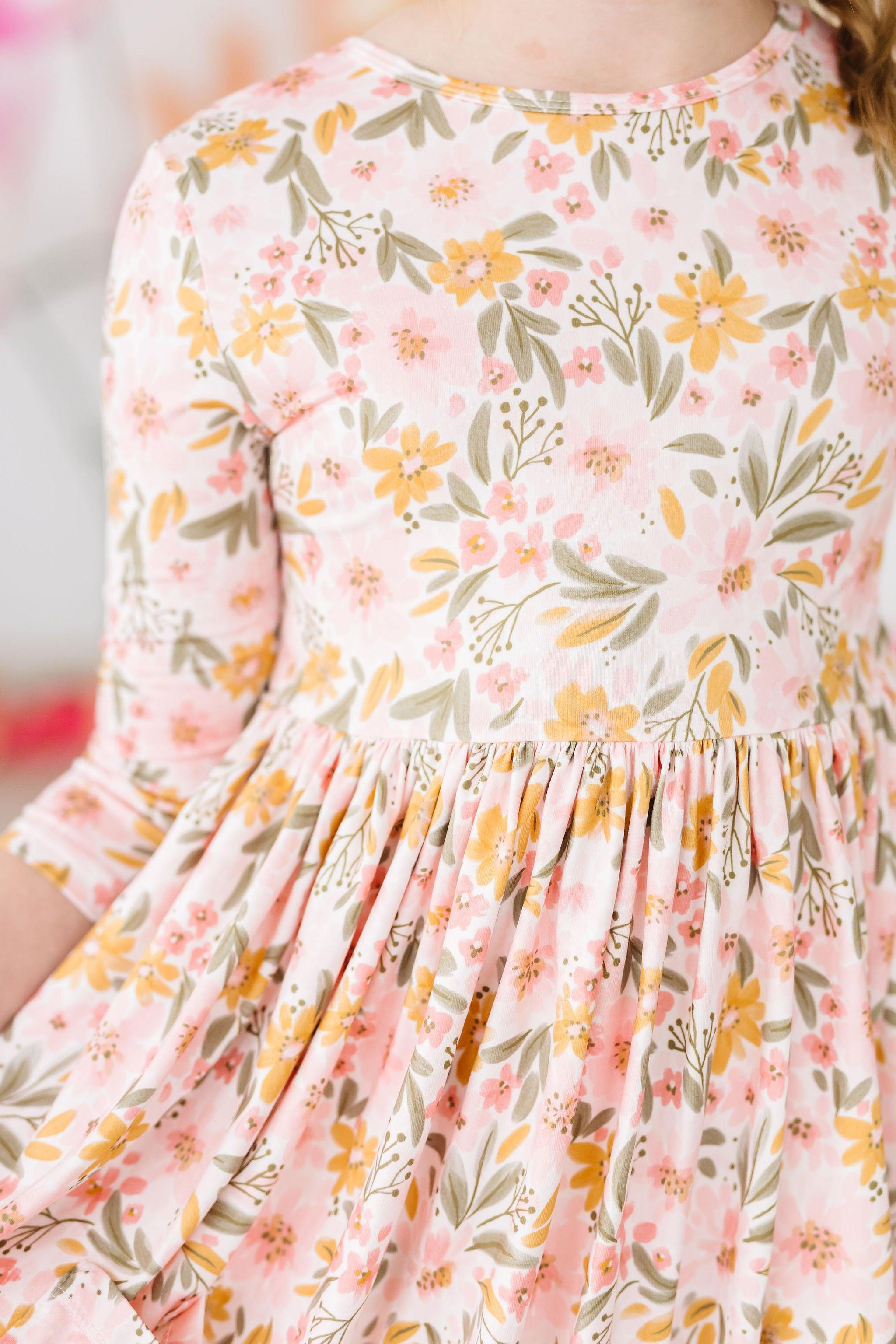 Pretty Peachy 3/4 Sleeve Pocket Twirl Dress - Aaria Tees Aaria Tees