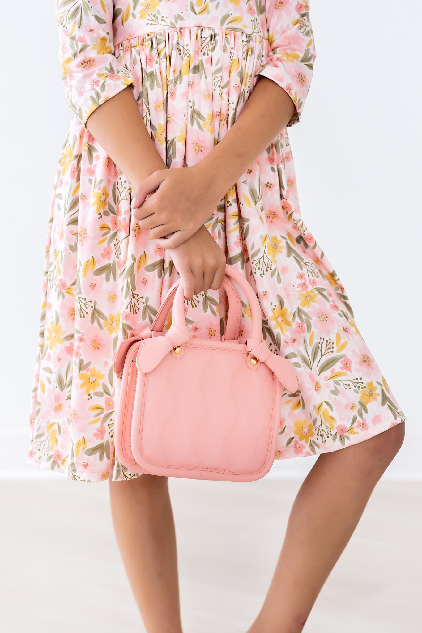 Pretty Peachy 3/4 Sleeve Pocket Twirl Dress - Aaria Tees Aaria Tees