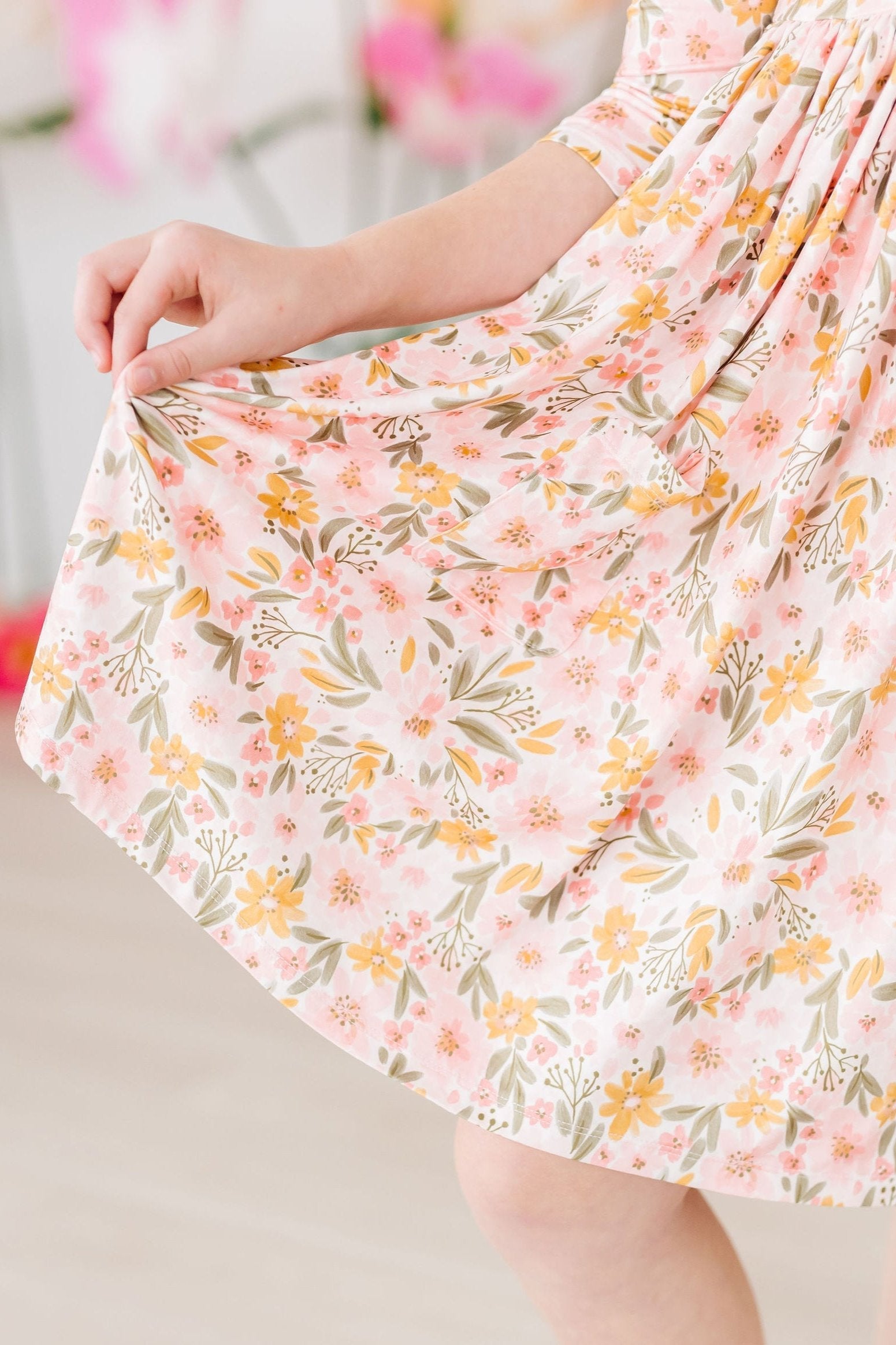 Pretty Peachy 3/4 Sleeve Pocket Twirl Dress - Aaria Tees Aaria Tees