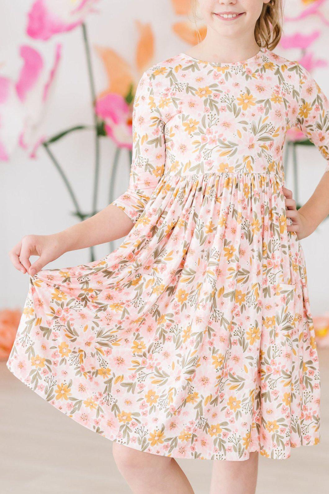 Pretty Peachy 3/4 Sleeve Pocket Twirl Dress - Aaria Tees Aaria Tees