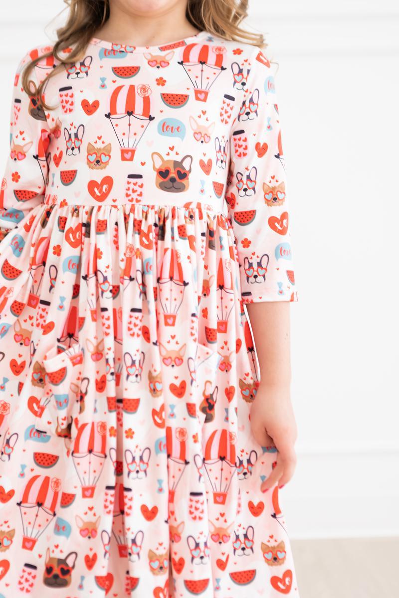 Puppy Love 3/4 Sleeve Pocket Twirl Dress - Aaria Tees Aaria Tees