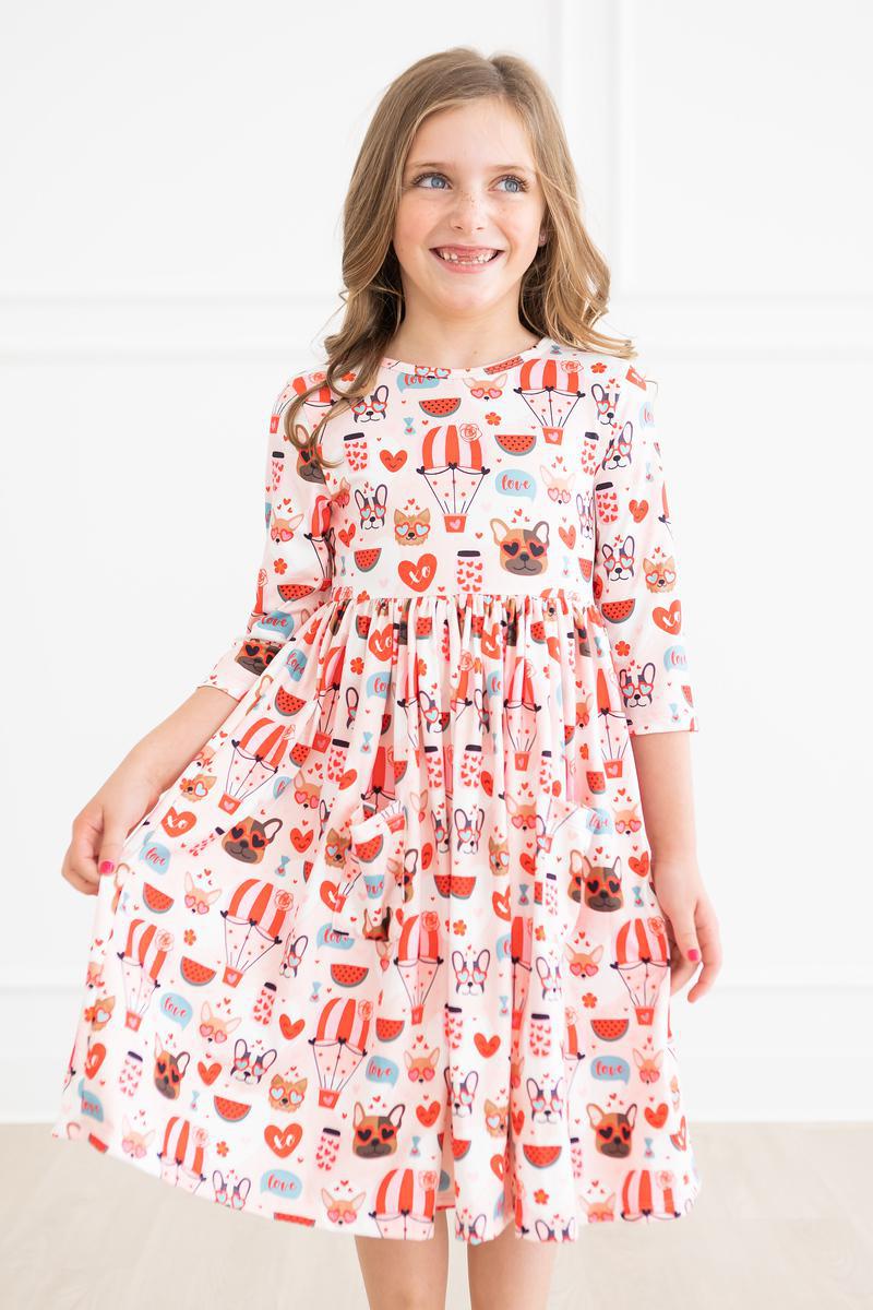 Puppy Love 3/4 Sleeve Pocket Twirl Dress - Aaria Tees Aaria Tees