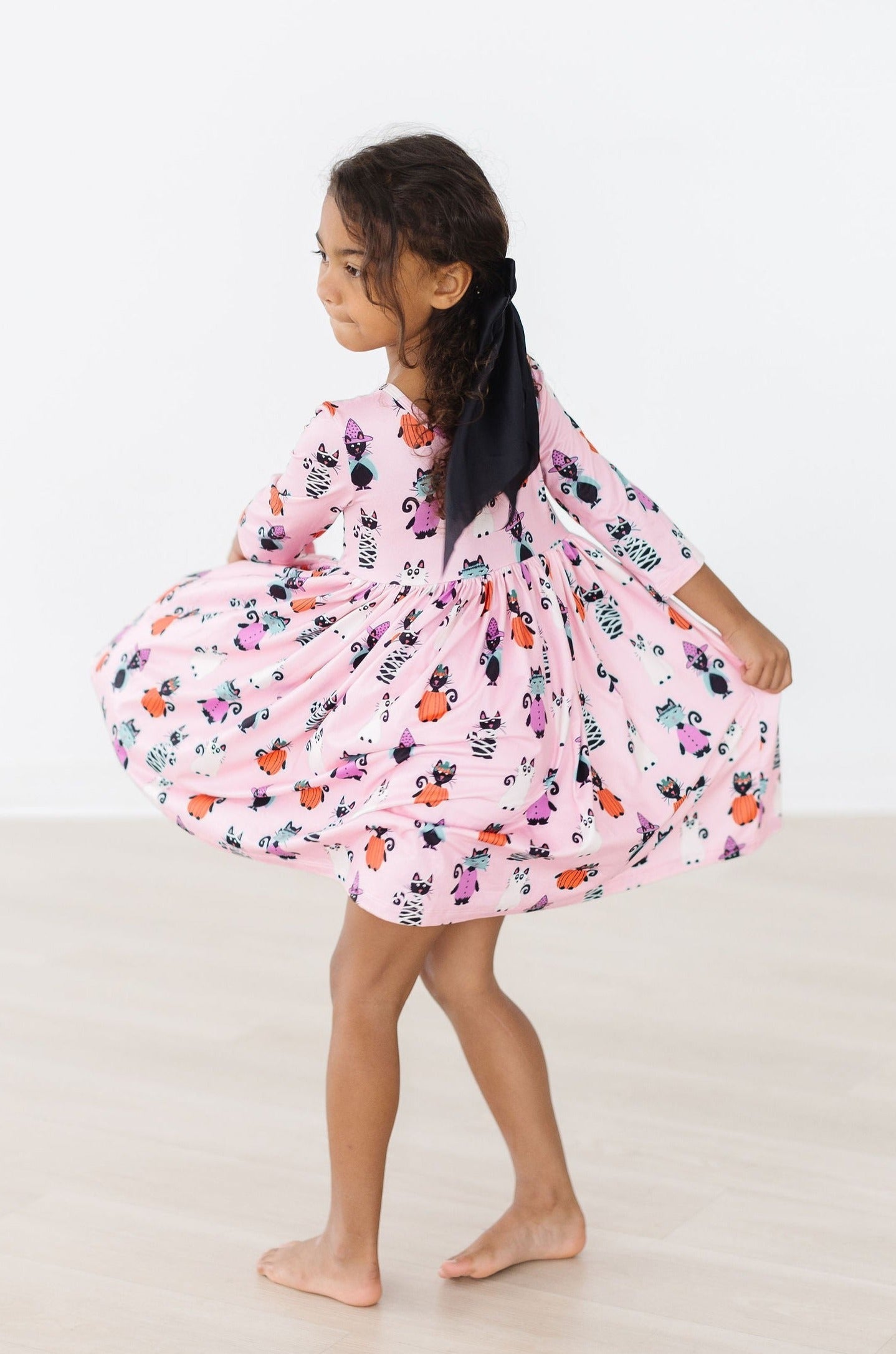 Purr-fectly Spooky 3/4 Sleeve Pocket Twirl Dress - Aaria Tees Aaria Tees