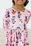 Purr-fectly Spooky 3/4 Sleeve Pocket Twirl Dress - Aaria Tees Aaria Tees
