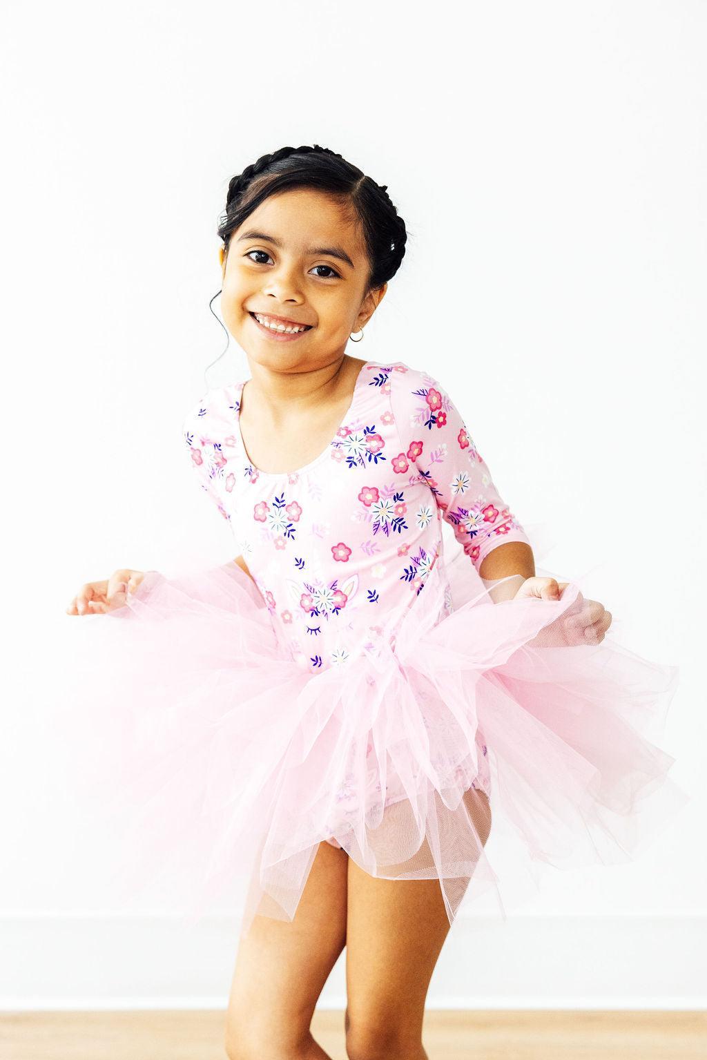 Retro Daydream 3/4 Sleeve Tutu Leotard - Aaria Tees Aaria Tees