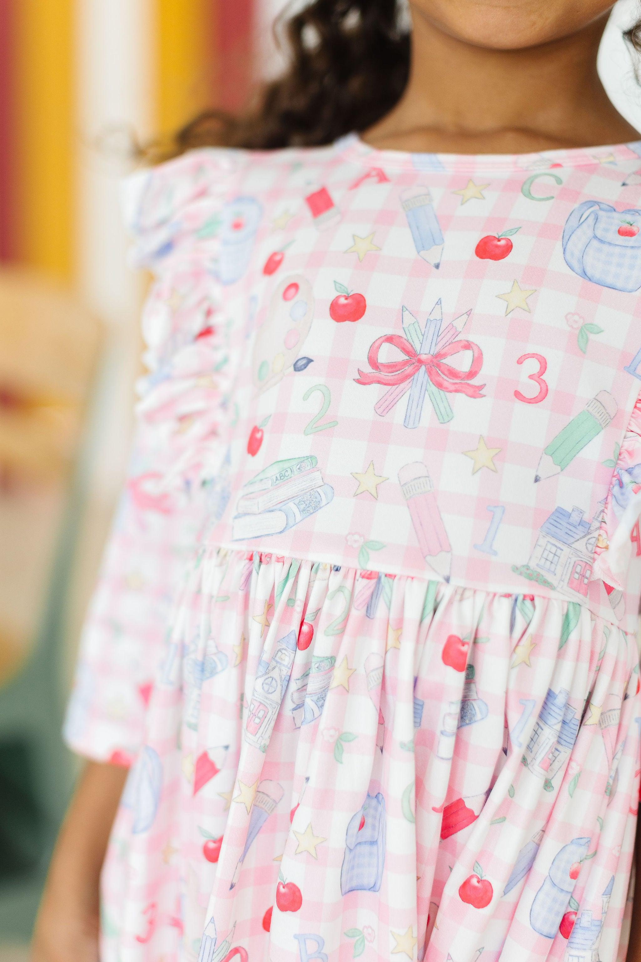 School Days 3/4 Ruffle Twirl Dress - Aaria Tees Aaria Tees