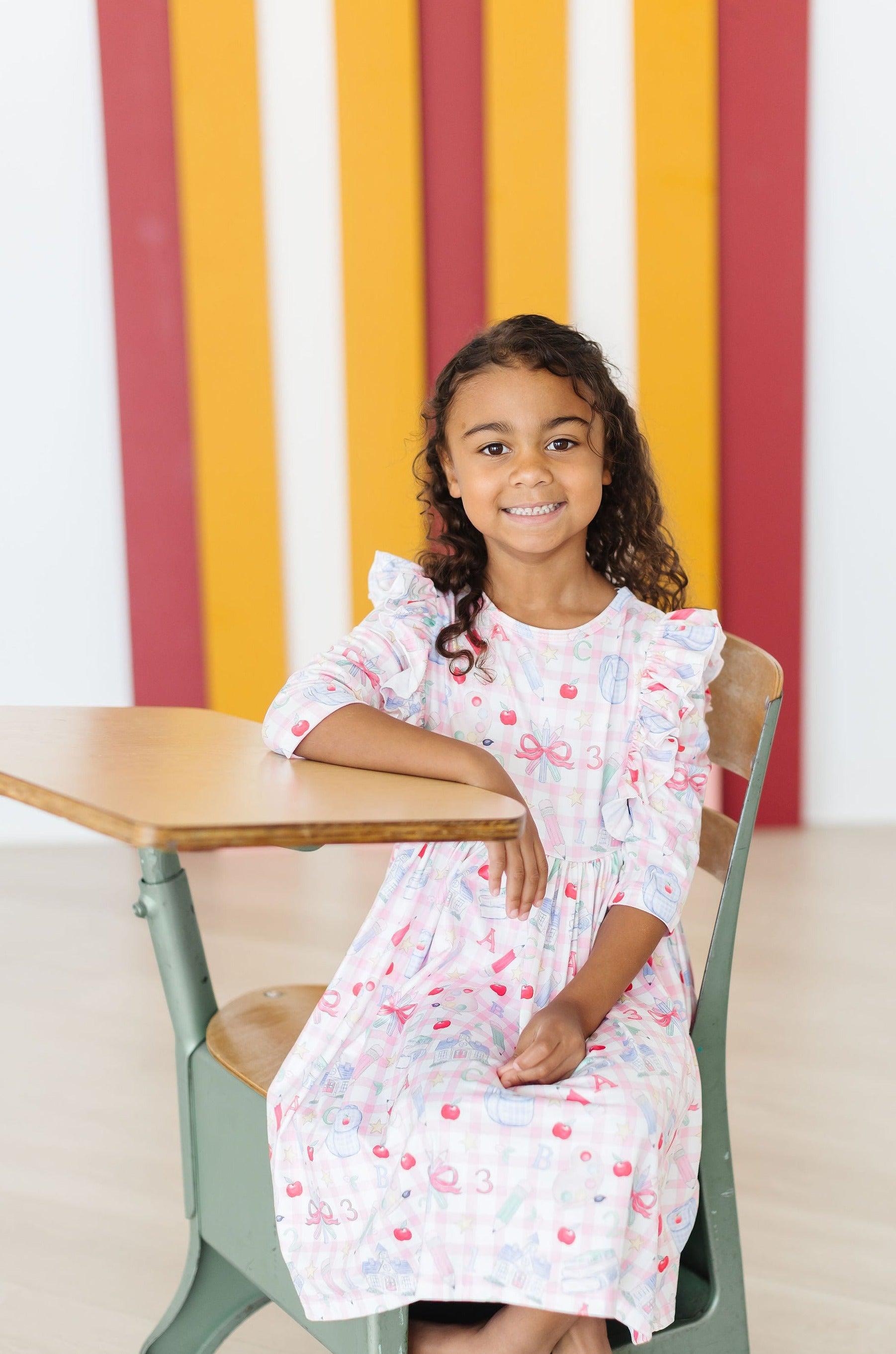School Days 3/4 Ruffle Twirl Dress - Aaria Tees Aaria Tees