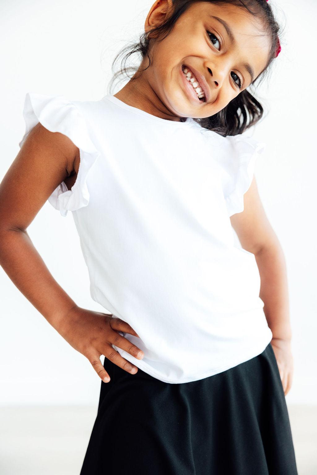 White S/S Ruffle Tee - Aaria Tees Aaria Tees
