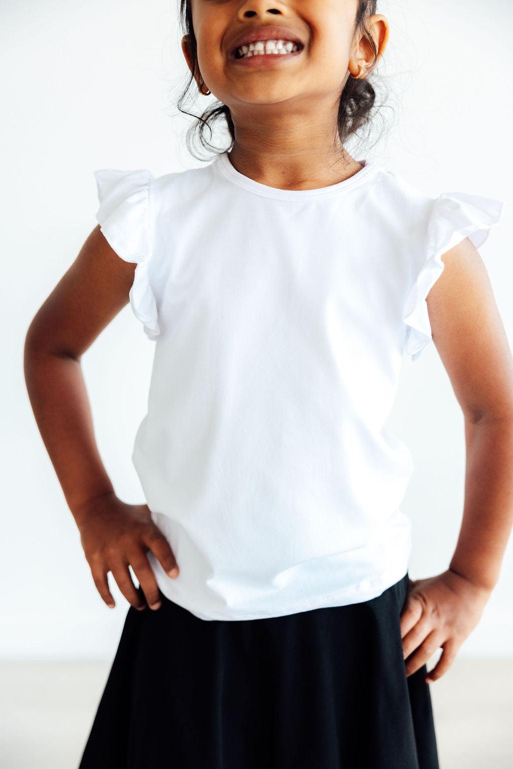 White S/S Ruffle Tee - Aaria Tees Aaria Tees