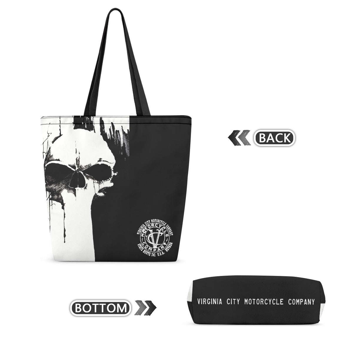 VCMCo. Black and White Skull Canvas Tote Bag - Aaria Tees Aaria Tees
