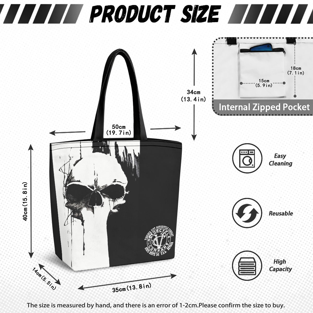 VCMCo. Black and White Skull Canvas Tote Bag - Aaria Tees Aaria Tees