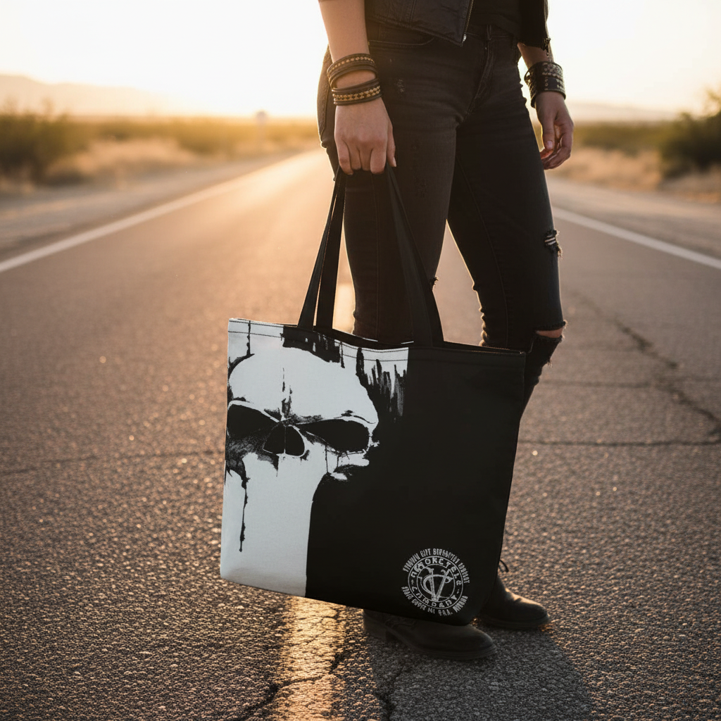 VCMCo. Black and White Skull Canvas Tote Bag - Aaria Tees Aaria Tees