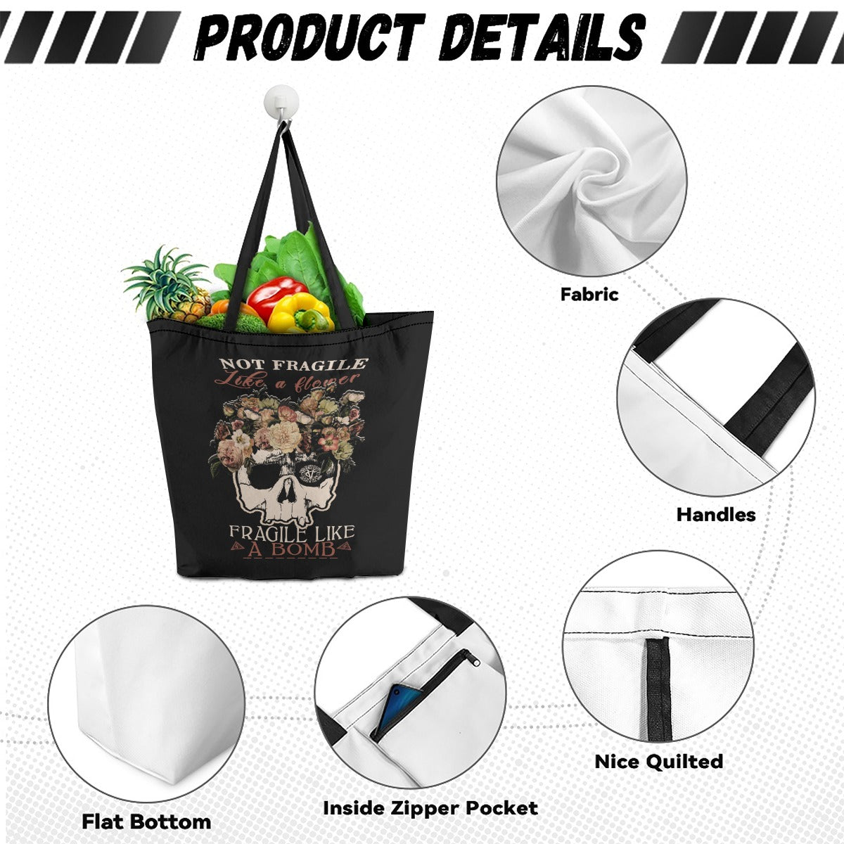 VCMCo. Fragile Like a Bomb Canvas Tote Bag - Aaria Tees Aaria Tees