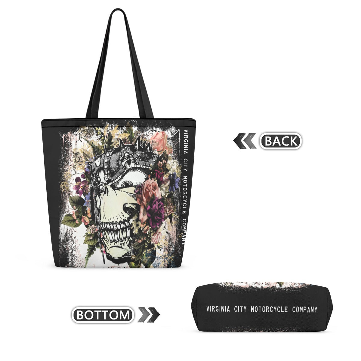 VCMCo. Metal Head and Flowers Canvas Tote Bag - Aaria Tees Aaria Tees