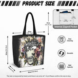 VCMCo. Metal Head and Flowers Canvas Tote Bag - Aaria Tees Aaria Tees