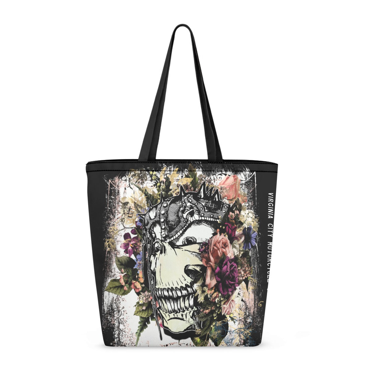 VCMCo. Metal Head and Flowers Canvas Tote Bag - Aaria Tees Aaria Tees