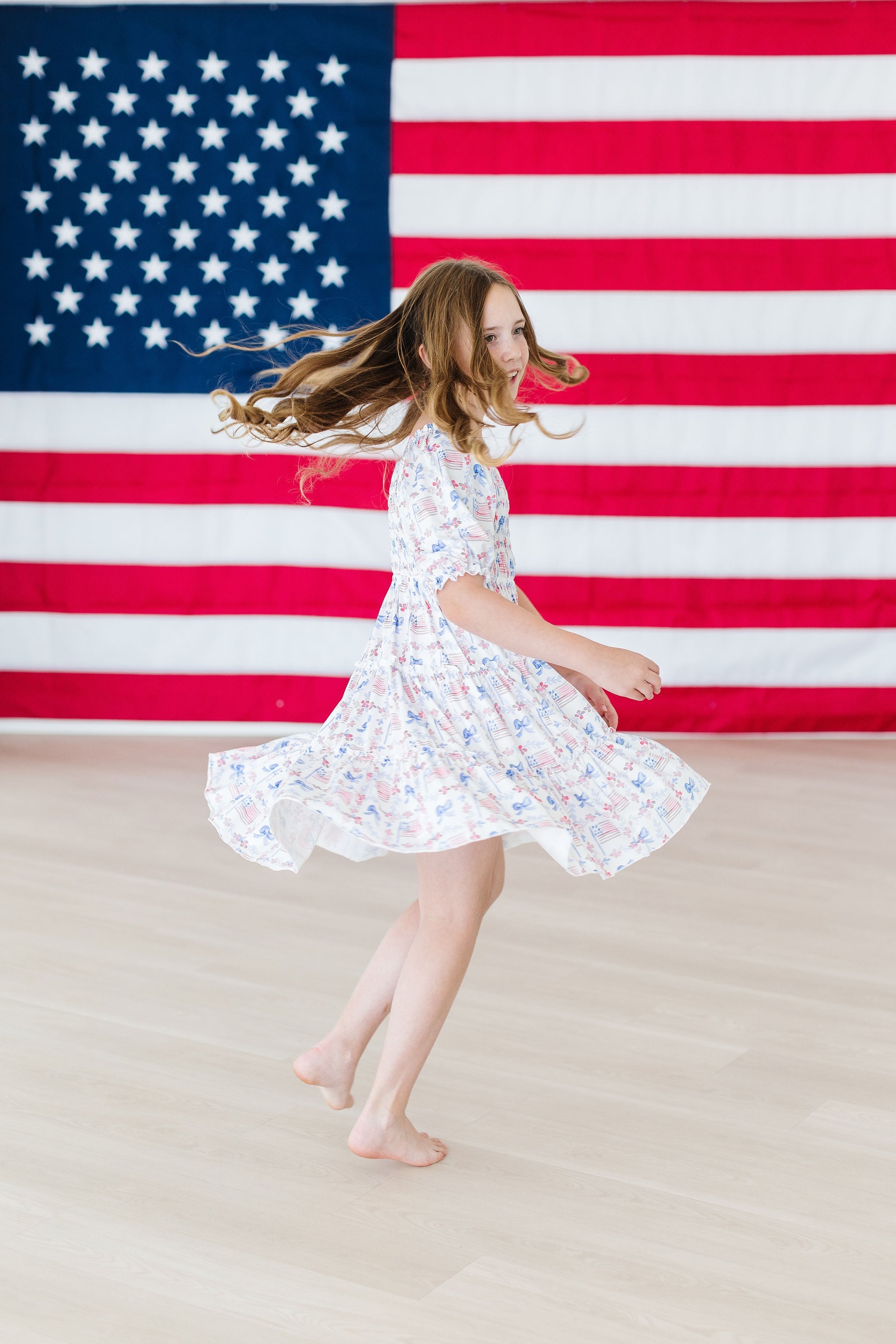 Vintage Flags Smocked Ruffle Dress - Aaria Tees Aaria Tees