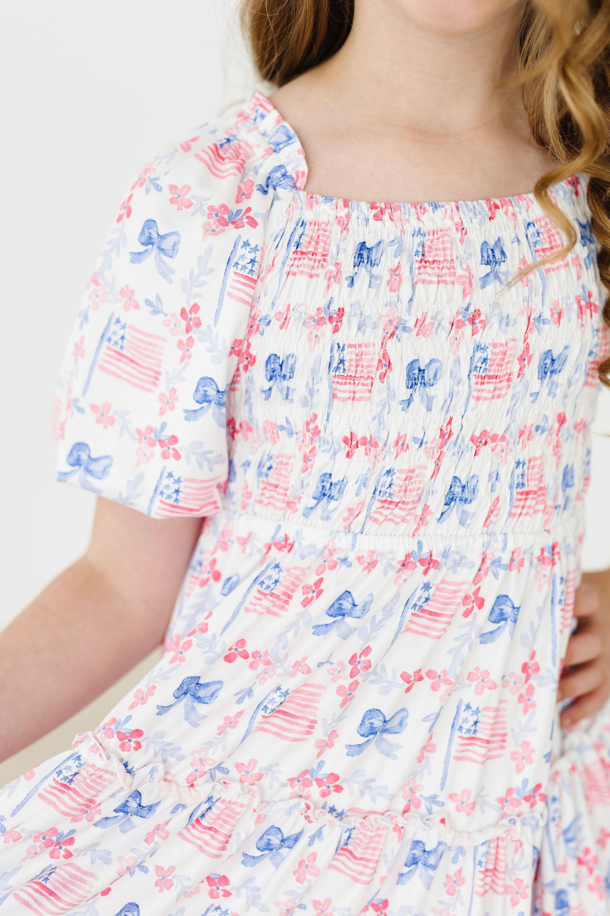 Vintage Flags Smocked Ruffle Dress - Aaria Tees Aaria Tees