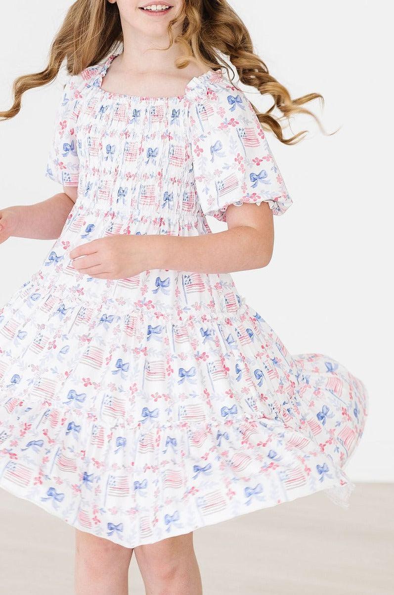 Vintage Flags Smocked Ruffle Dress - Aaria Tees Aaria Tees