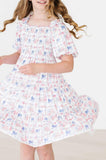 Vintage Flags Smocked Ruffle Dress - Aaria Tees Aaria Tees