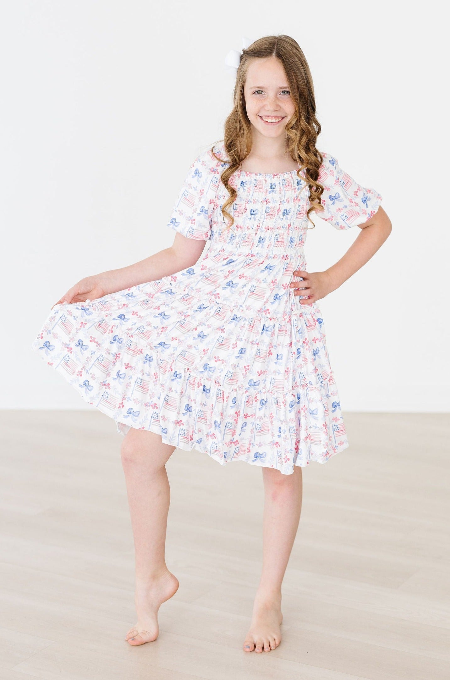Vintage Flags Smocked Ruffle Dress - Aaria Tees Aaria Tees